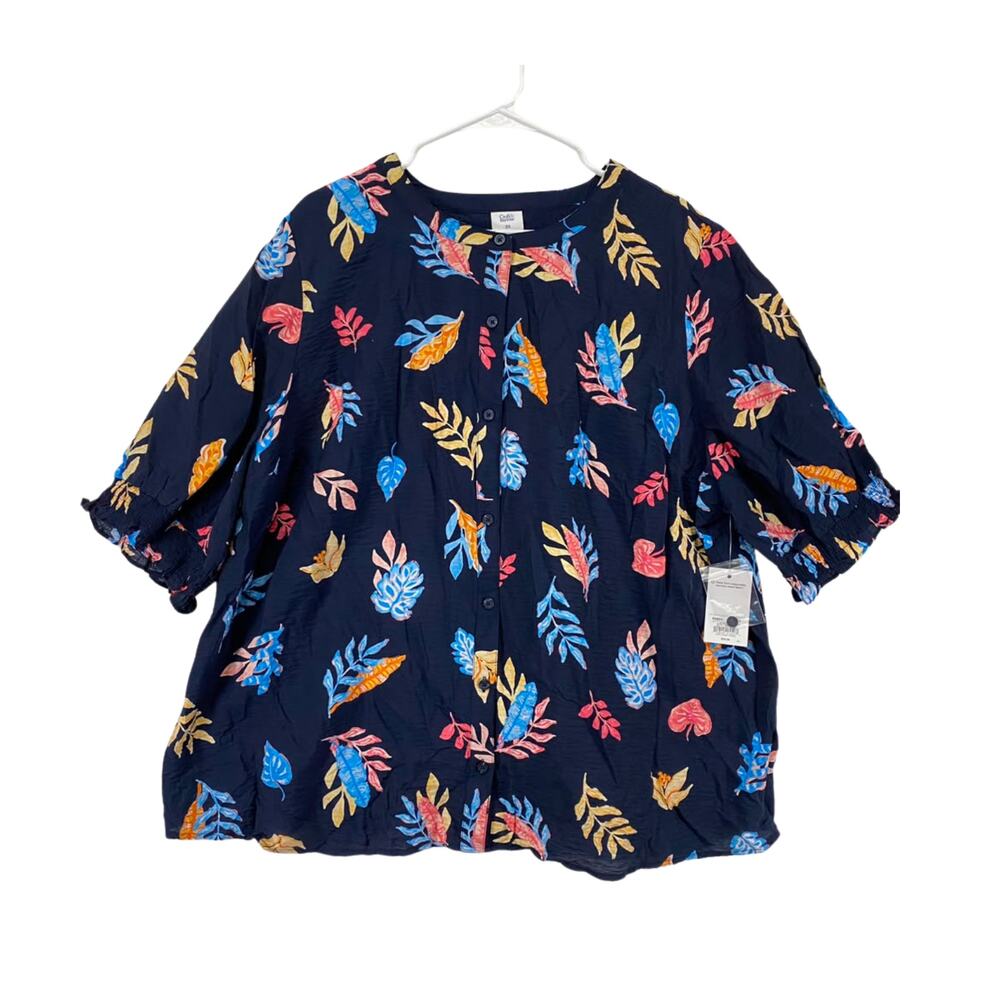 Croft & Barrow Women's Button-down Leaf Tropical Blouse Sz 2X